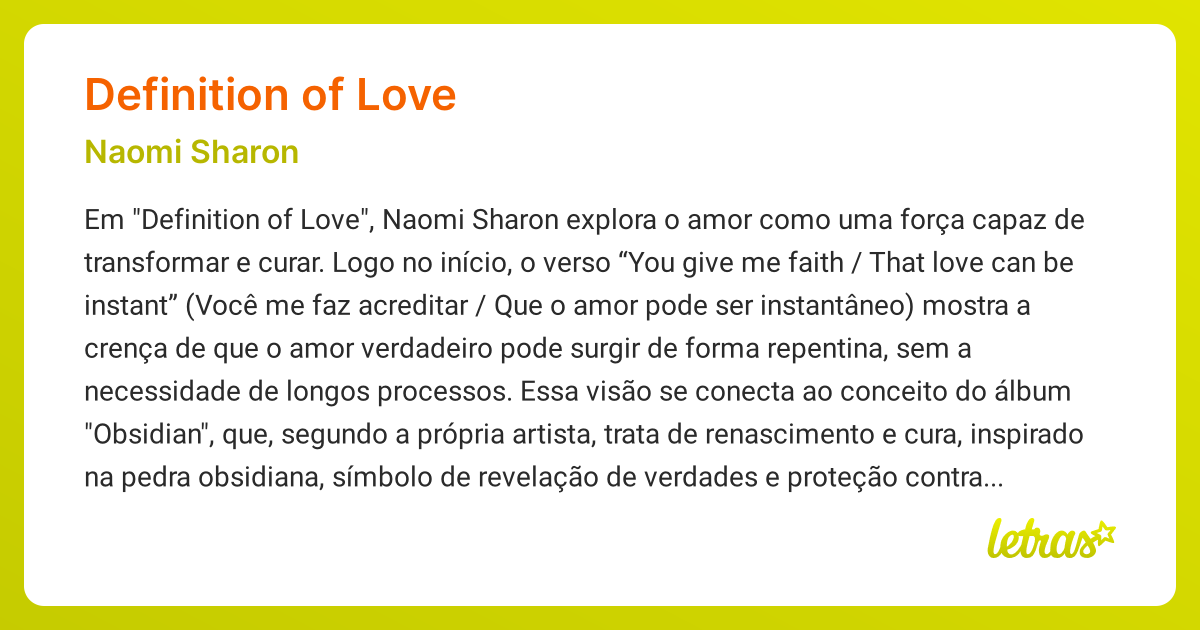 Significado da música DEFINITION OF LOVE (Naomi Sharon) - LETRAS.MUS.BR