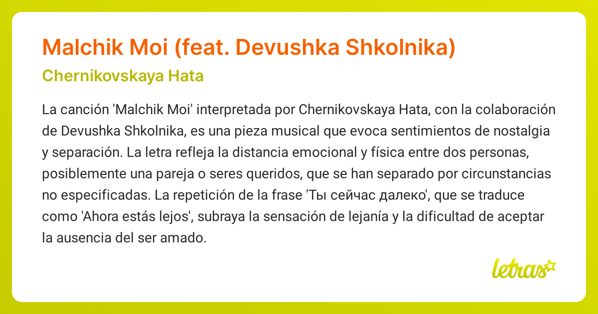 Significado de la canción Malchik Moi (feat. Devushka Shkolnika ...