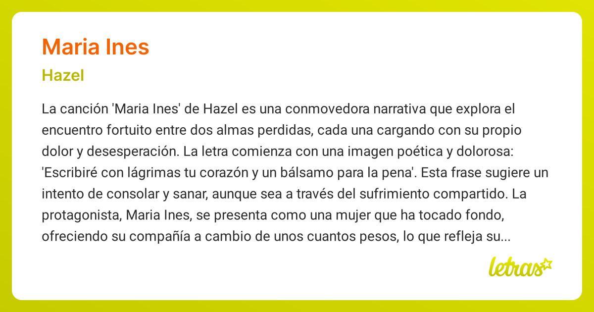 Significado de la canción MARIA INES (Hazel) - LETRAS.COM