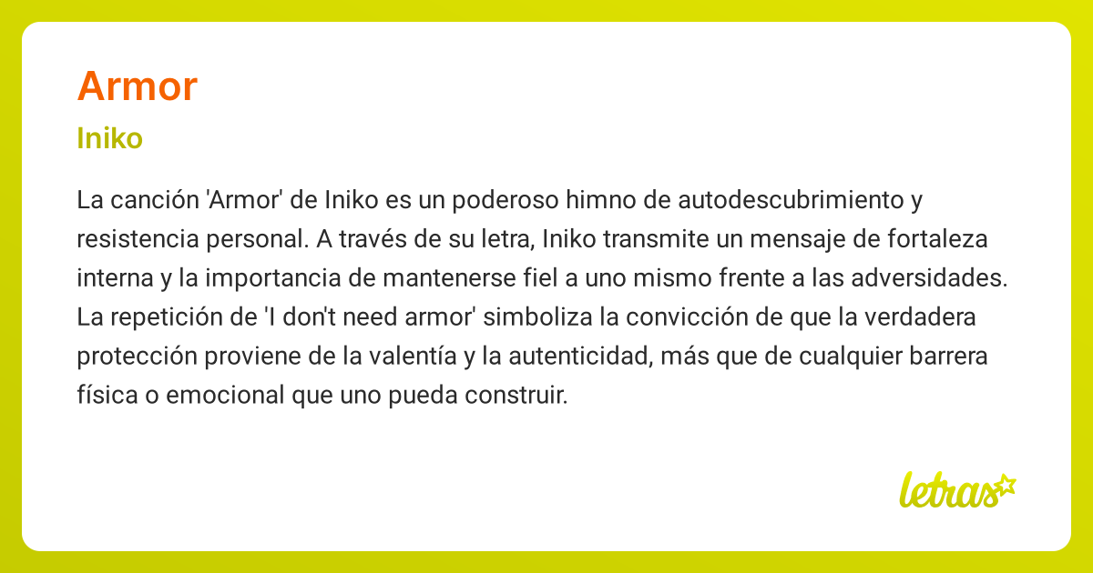 Significado de la canción ARMOR (Iniko) - LETRAS.COM