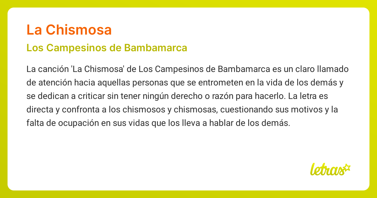 Significado de la canción LA CHISMOSA (Los Campesinos de Bambamarca)