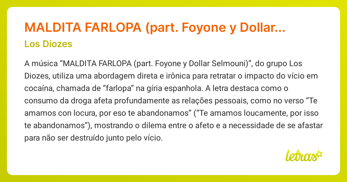 Significado da música MALDITA FARLOPA (part. Foyone y Dollar Selmouni ...
