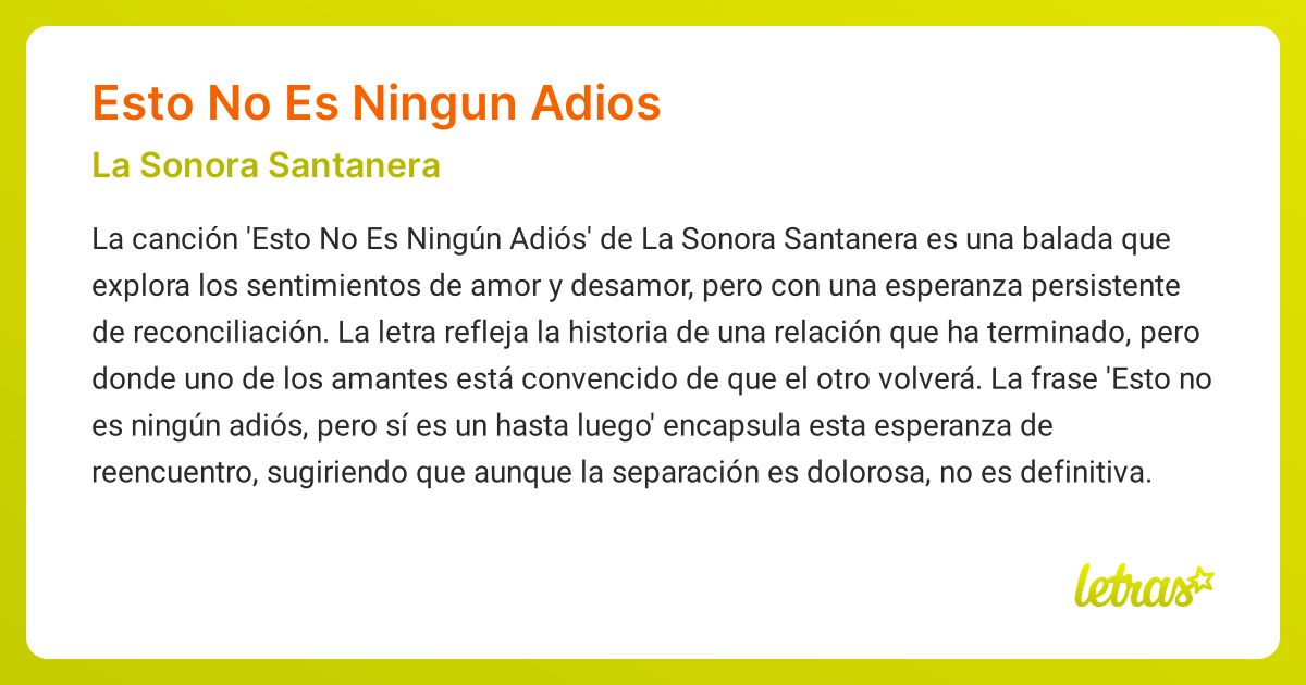 Significado De La Canción Esto No Es Ningun Adios La Sonora Santanera