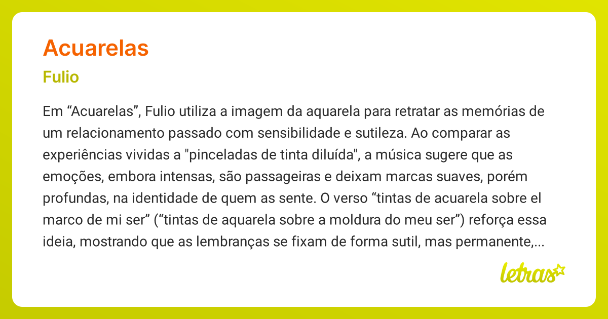 Significado da música ACUARELAS (Fulio) - LETRAS.MUS.BR
