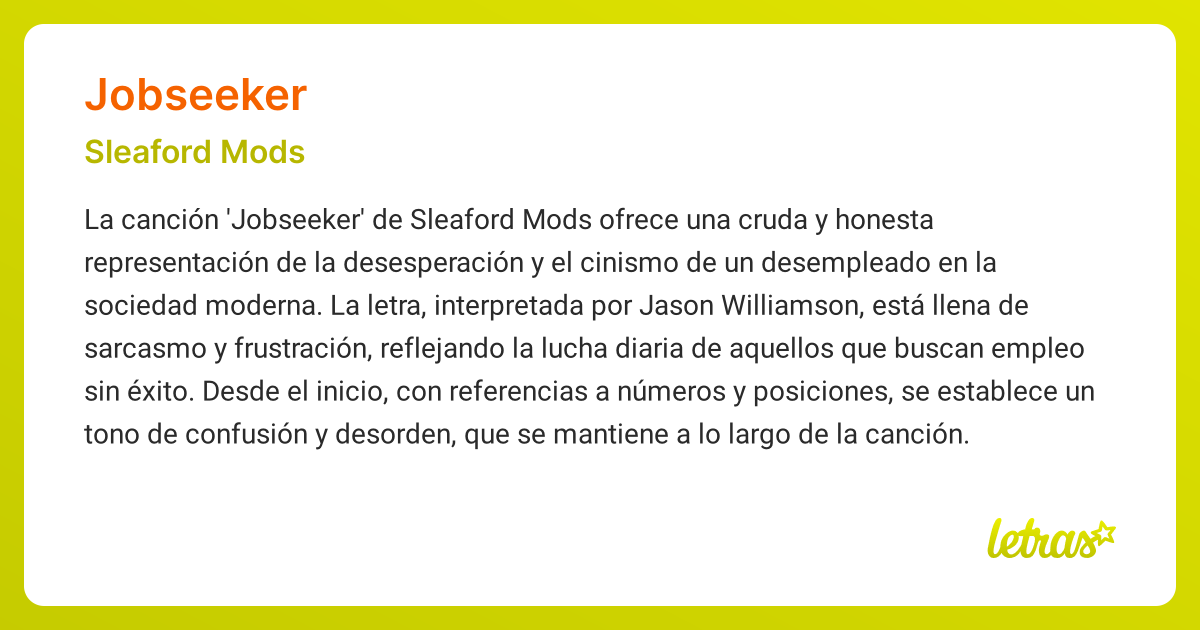 Significado de la canción JOBSEEKER (Sleaford Mods) - LETRAS.COM