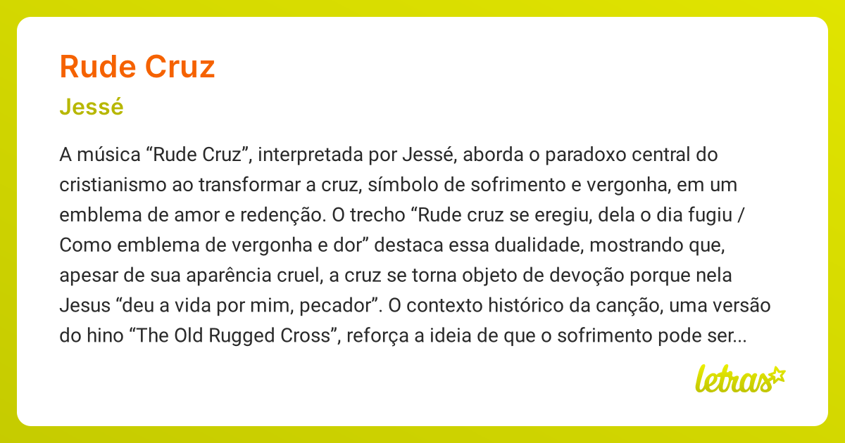Significado da música RUDE CRUZ (Jessé) - LETRAS.MUS.BR