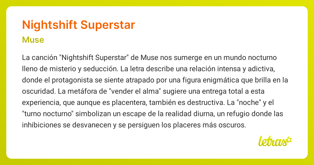 Significado de la canción NIGHTSHIFT SUPERSTAR (Muse) - LETRAS.COM