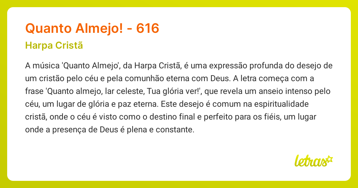 Significado da música QUANTO ALMEJO (Harpa Cristã) - LETRAS.MUS.BR