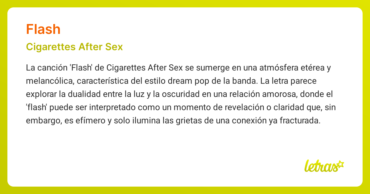 flash cigarettes meaning Significado de la canción FLASH (Cigarettes After Sex)