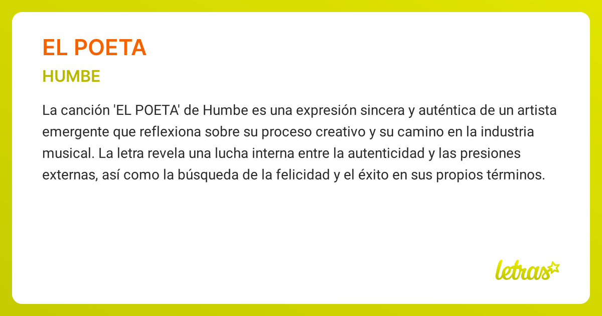 Significado de la canción EL POETA (HUMBE) - LETRAS.COM