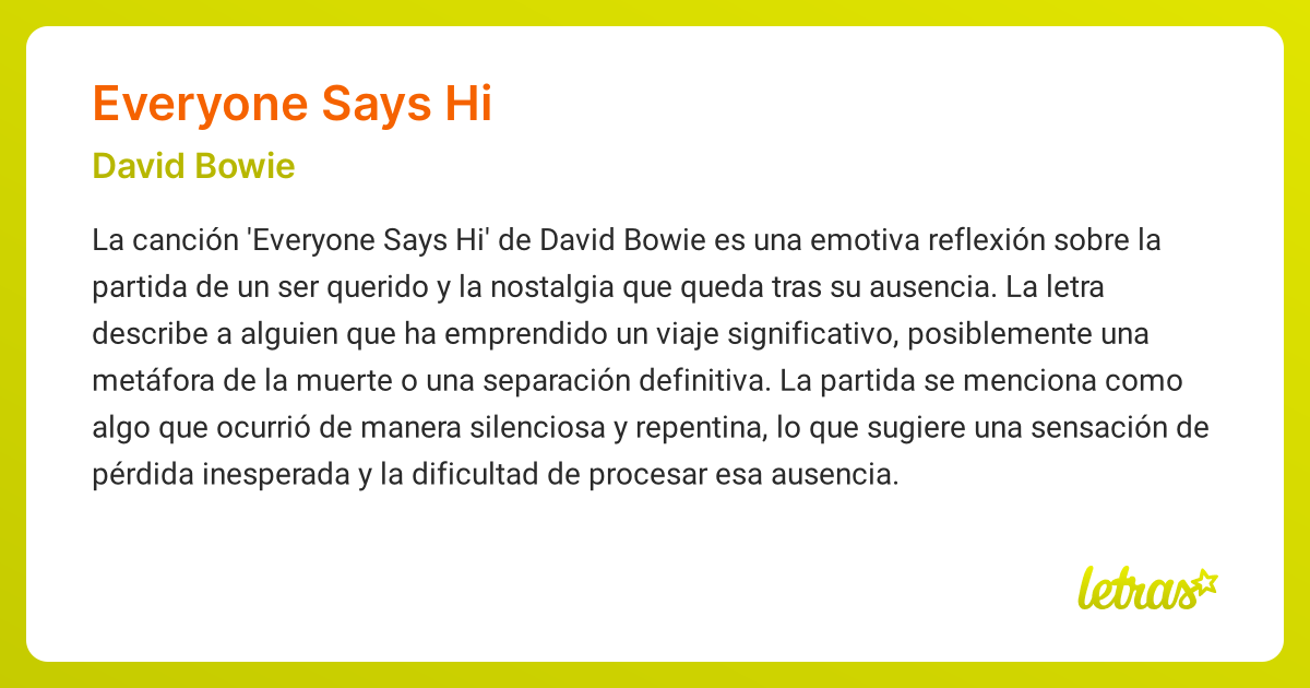 Significado de la canción EVERYONE SAYS HI (David Bowie) - LETRAS.COM