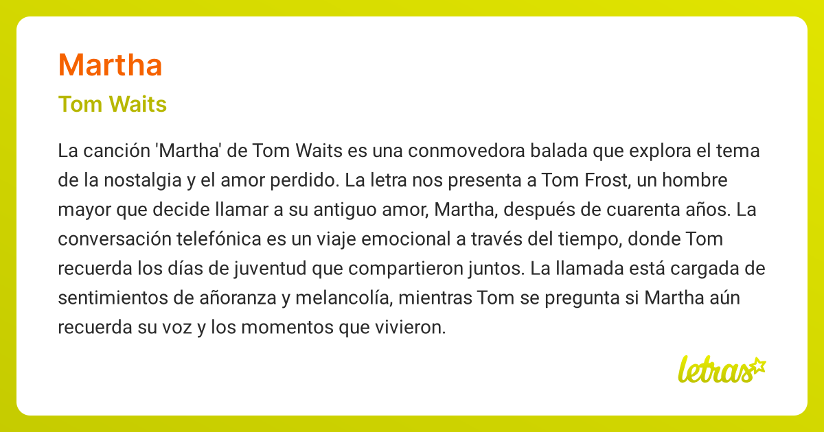 Significado de la canción MARTHA (Tom Waits) - LETRAS.COM