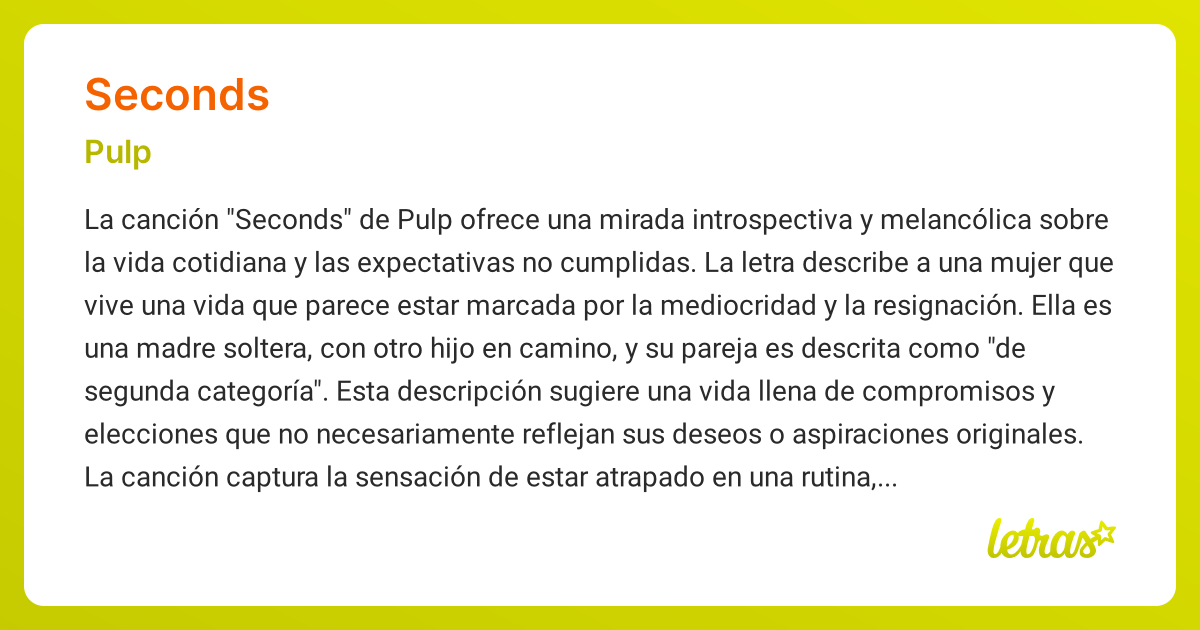 Significado de la canción SECONDS (Pulp) - LETRAS.COM