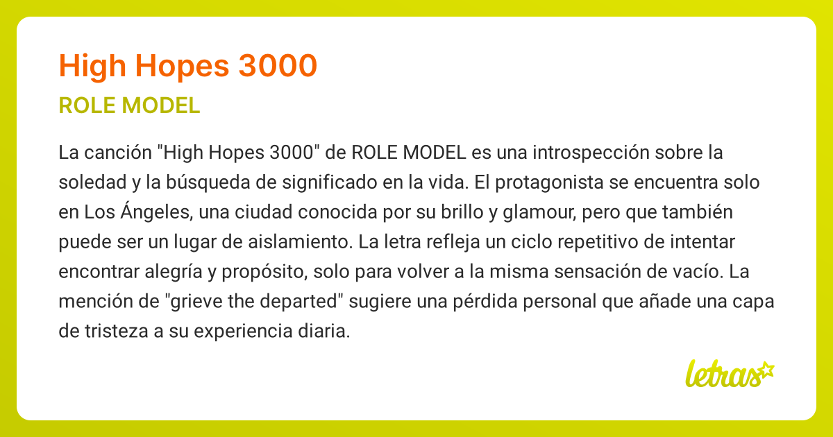 Significado de la canción HIGH HOPES 3000 (ROLE MODEL) - LETRAS.COM
