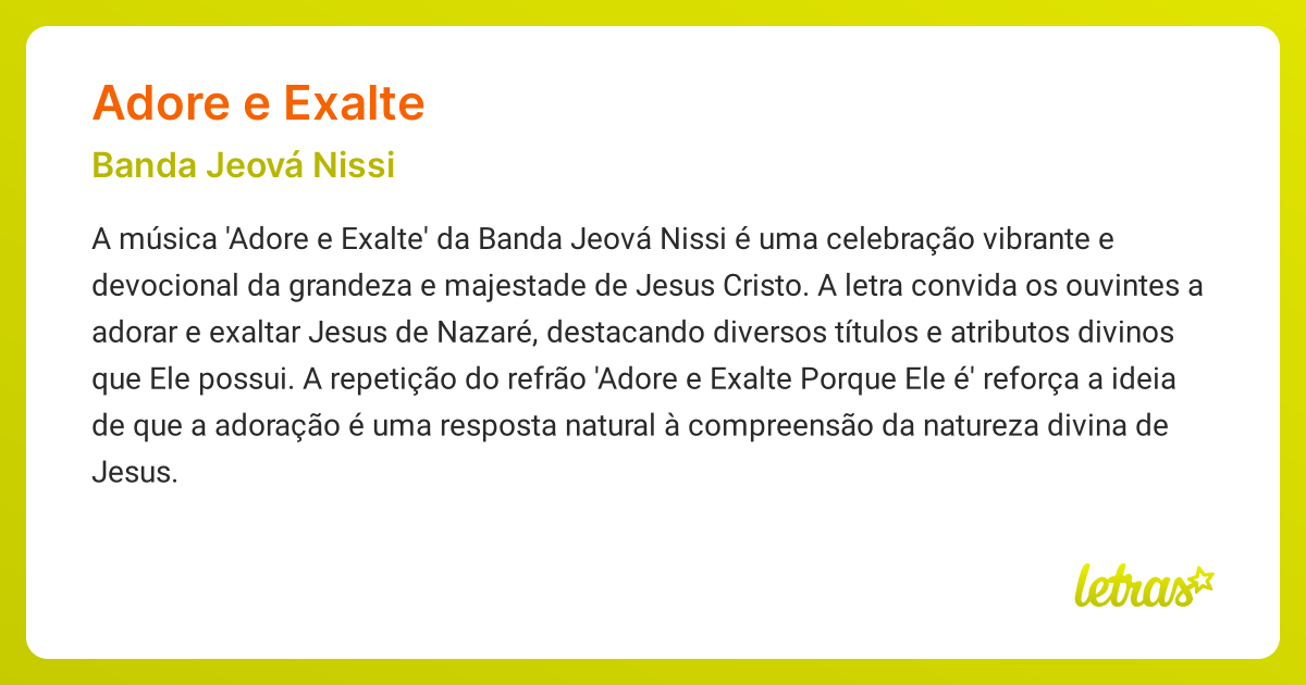 Significado da música ADORE E EXALTE (Banda Jeová Nissi) - LETRAS.MUS.BR