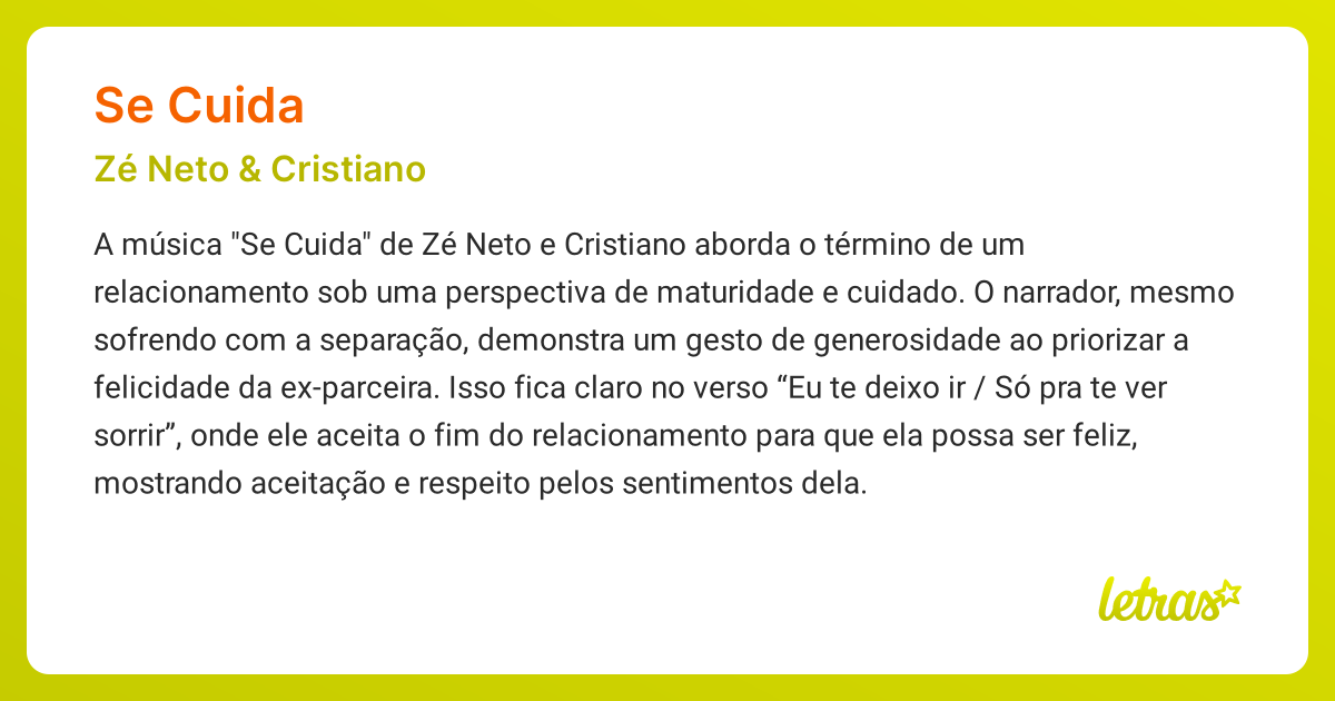 Significado da música SE CUIDA (Zé Neto & Cristiano) - LETRAS.MUS.BR