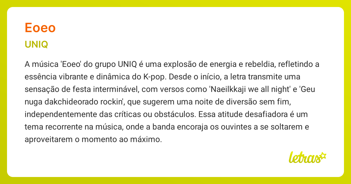 Significado da música EOEO (UNIQ) - LETRAS.MUS.BR