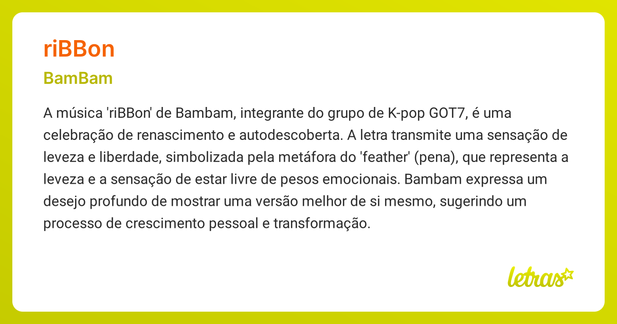 Significado da música RIBBON (BamBam ) - LETRAS.MUS.BR