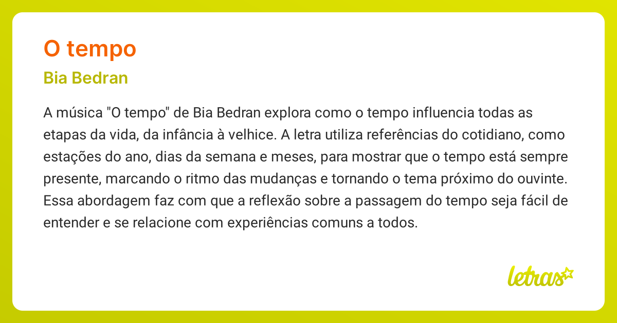 Significado da música O TEMPO (Bia Bedran) - LETRAS.MUS.BR