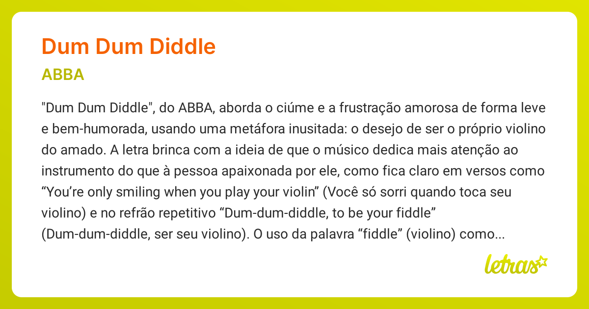 Significado da música DUM DUM DIDDLE (ABBA) - LETRAS.MUS.BR