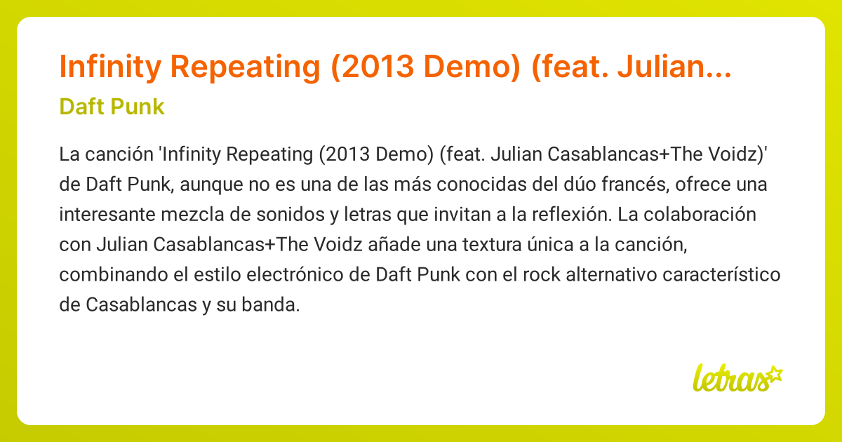 Significado de la canción Infinity Repeating (2013 Demo) (feat. Julian ...