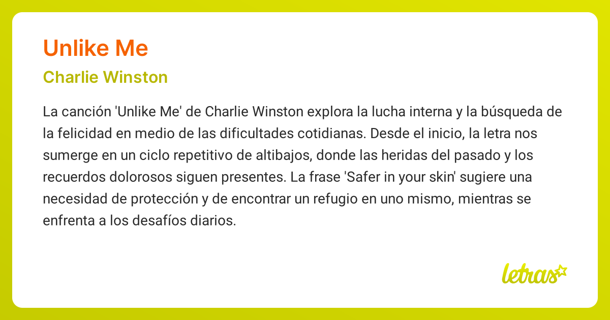 Significado de la canción UNLIKE ME (Charlie Winston) - LETRAS.COM