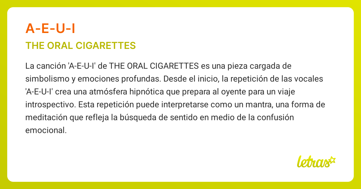 aeui the oral cigarettes lyrics Significado de la canción A-E-U-I (THE ORAL CIGARETTES)
