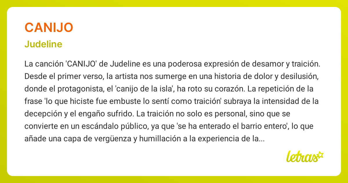 Significado de la canción CANIJO (Judeline) - LETRAS.COM