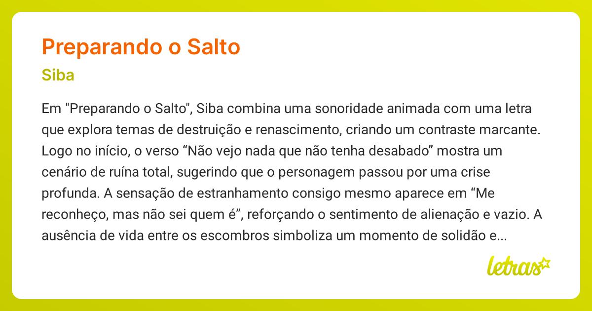 Significado da música PREPARANDO O SALTO (Siba) - LETRAS.MUS.BR