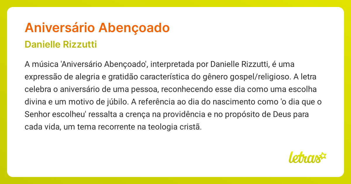 Significado da música ANIVERSÁRIO ABENÇOADO (Danielle Rizzutti ...