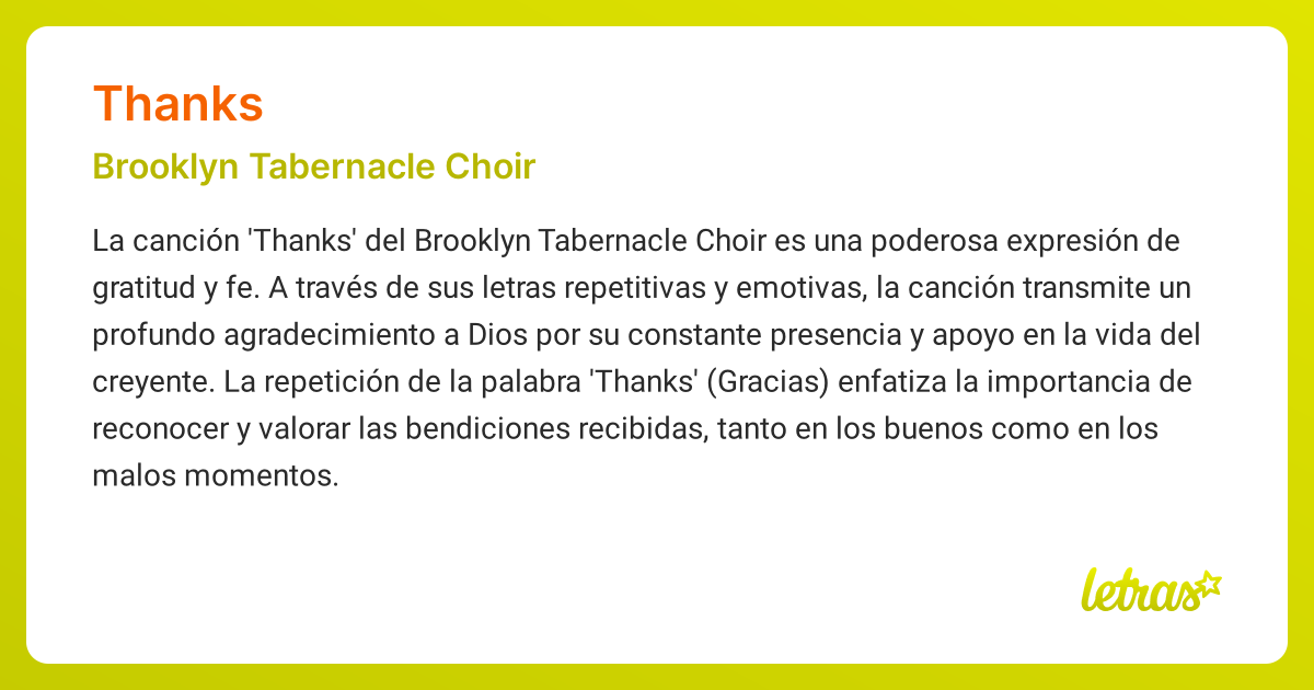 Significado de la canción THANKS (Brooklyn Tabernacle Choir) - LETRAS.COM