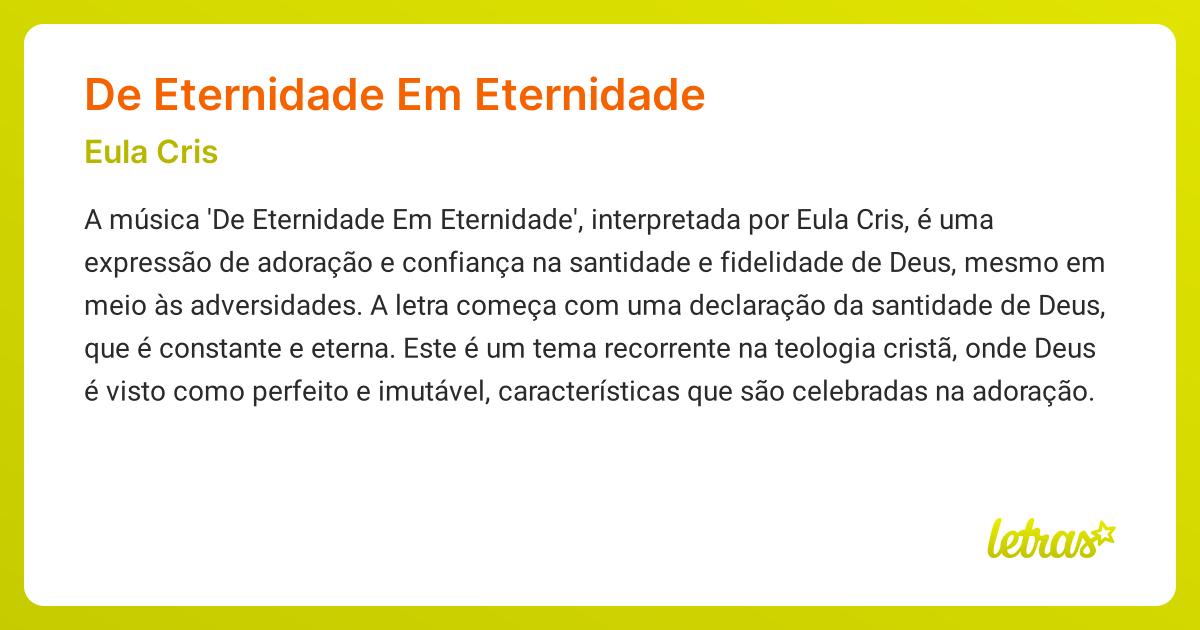 Significado da música DE ETERNIDADE EM ETERNIDADE (Eula Cris) - LETRAS ...