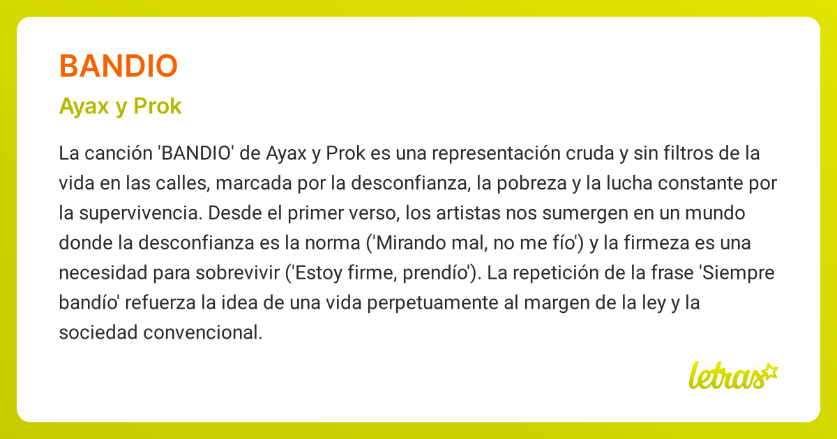 Significado de la canción BANDIO (Ayax y Prok) - LETRAS.COM