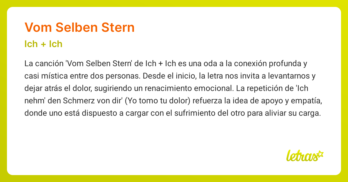 Significado de la canción VOM SELBEN STERN (Ich + Ich) - LETRAS.COM