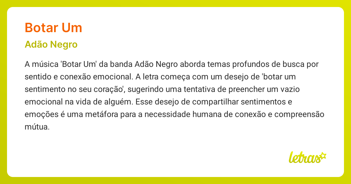 Significado da música BOTAR UM (Adão Negro) - LETRAS.MUS.BR