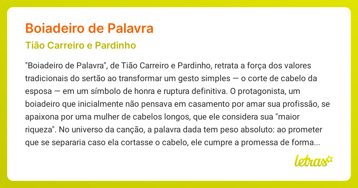 Significado da música BOIADEIRO DE PALAVRA (Tião Carreiro e Pardinho ...