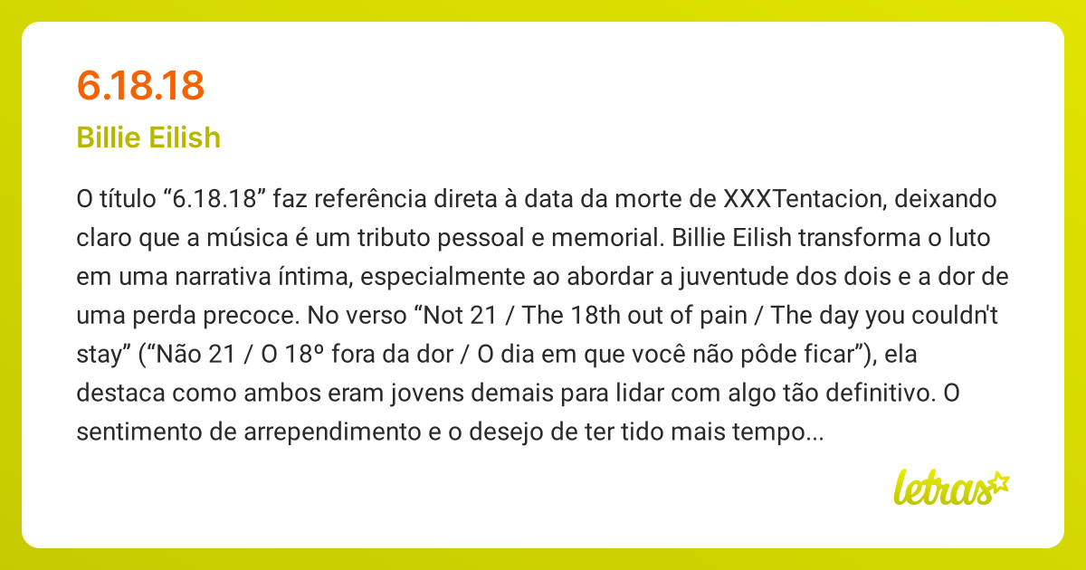Significado da música 6.18.18 (Billie Eilish) - LETRAS.MUS.BR