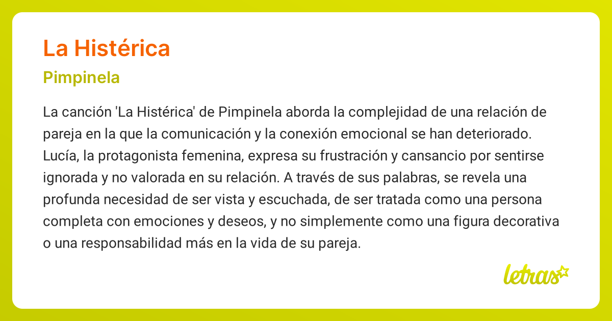 Significado de la canción LA HISTÉRICA (Pimpinela) - LETRAS.COM
