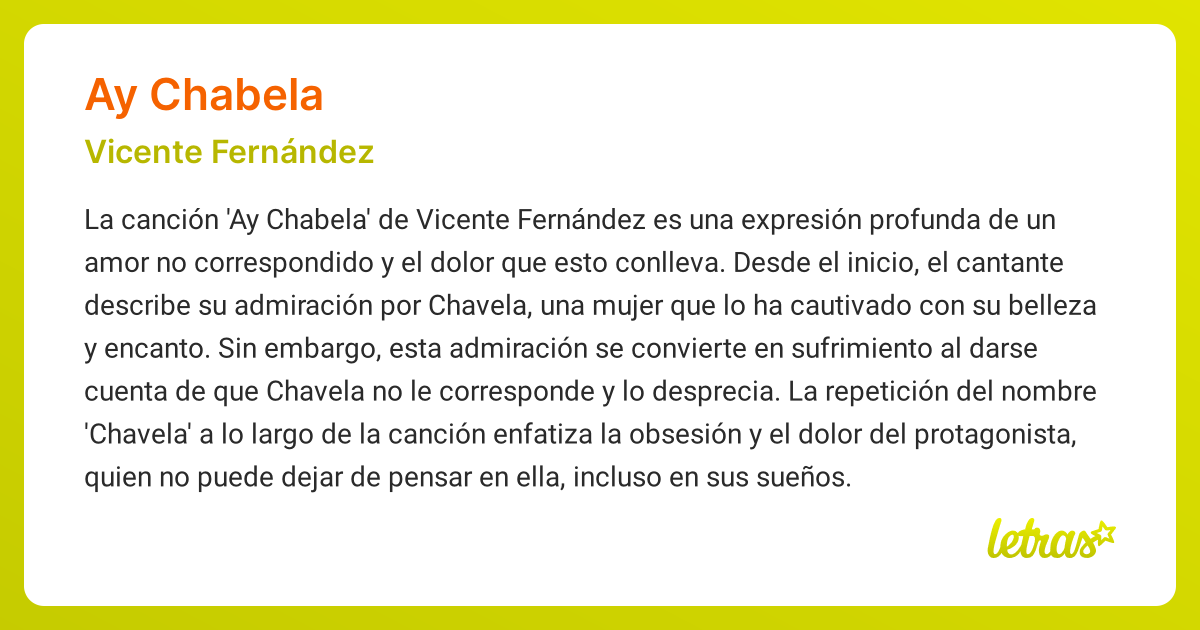 Significado de la canción AY CHABELA (Vicente Fernández) - LETRAS.COM