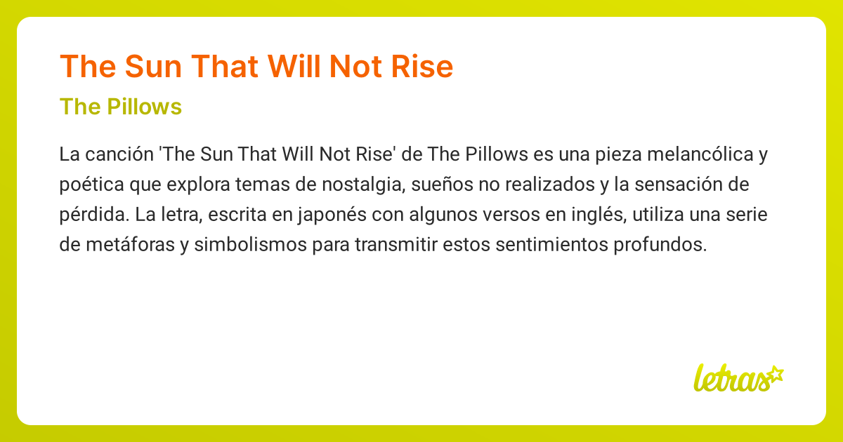 Significado de la canción THE SUN THAT WILL NOT RISE (The Pillows ...