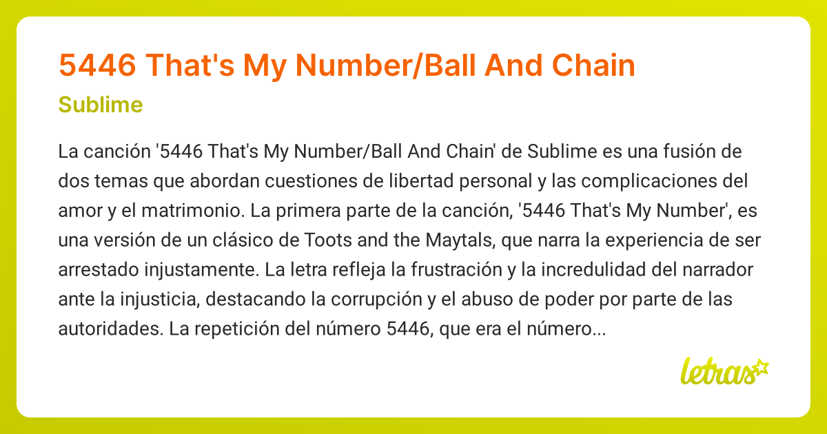 Significado de la canción 5446 That's My Number/Ball And Chain (Sublime ...