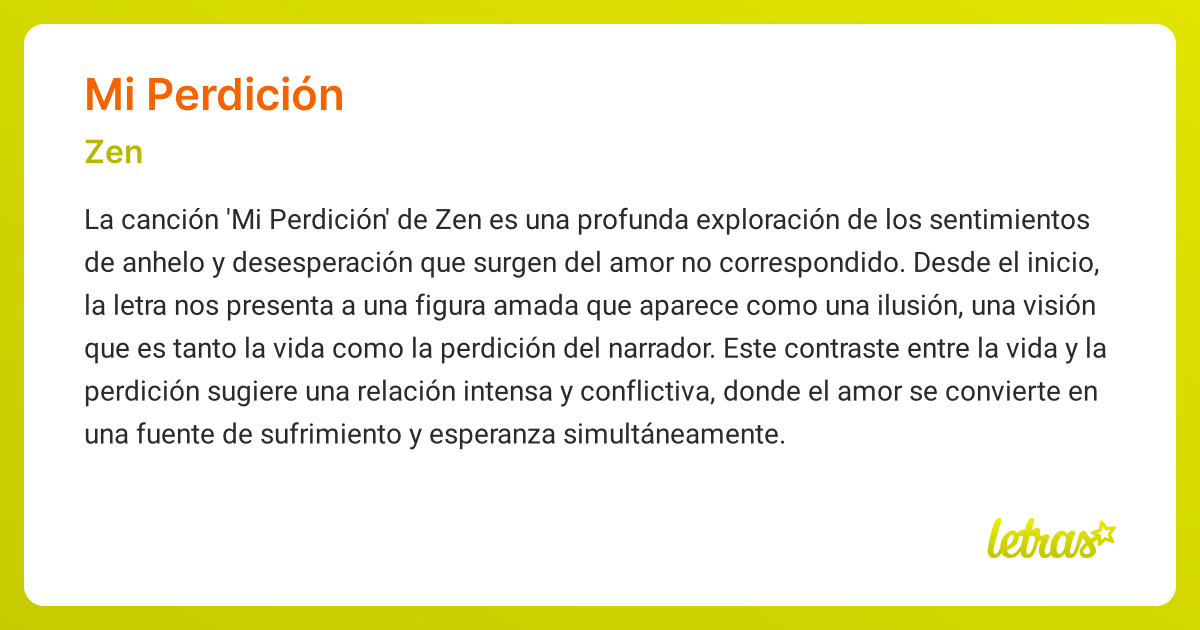 Significado de la canción MI PERDICIÓN (Zen) - LETRAS.COM