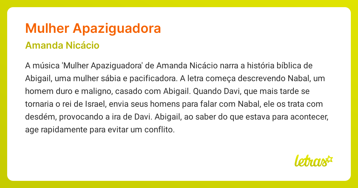 Significado da música MULHER APAZIGUADORA (Amanda Nicácio) - LETRAS.MUS.BR