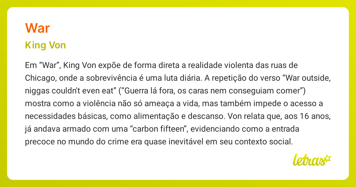 Significado da música WAR (King Von) - LETRAS.MUS.BR