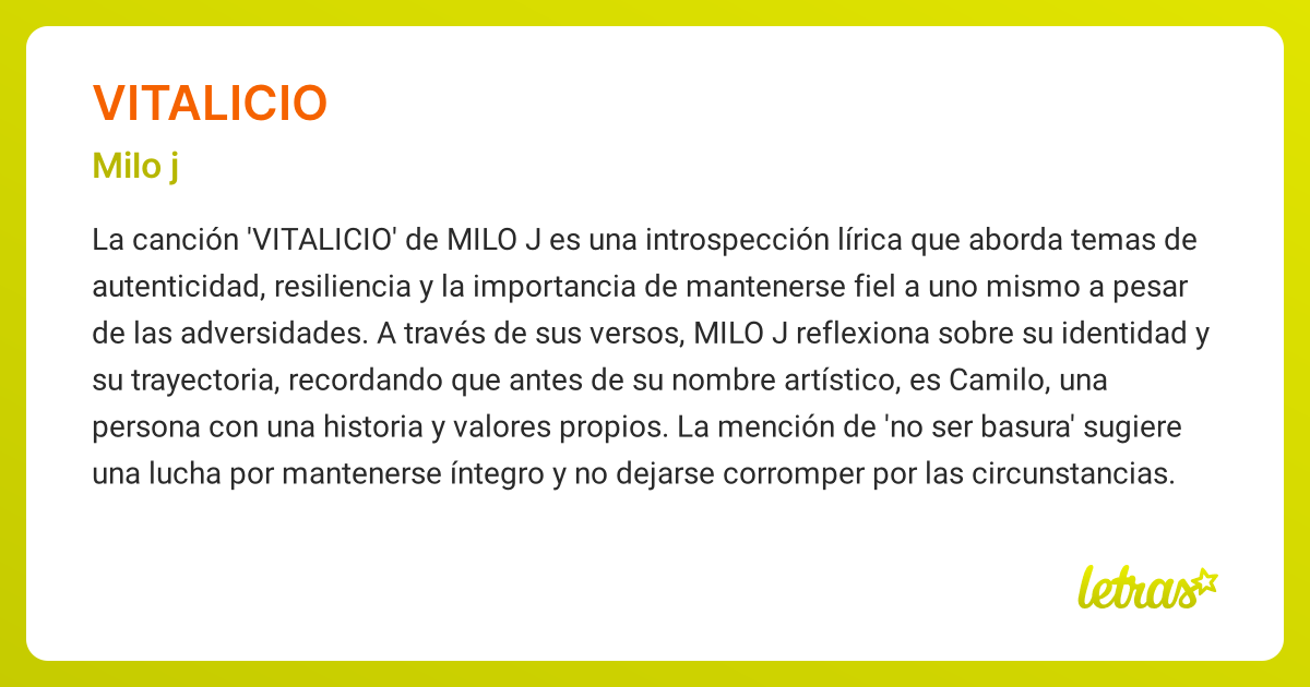 Significado de la canción VITALICIO (Milo j) - LETRAS.COM