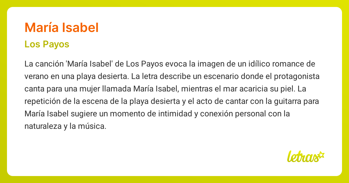 Significado de la canción MARÍA ISABEL (Los Payos) - LETRAS.COM