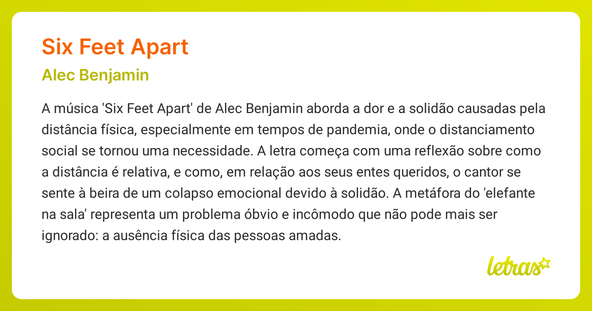 Significado da música SIX FEET APART (Alec Benjamin) LETRAS.MUS.BR