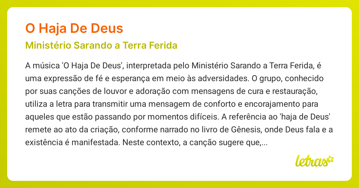 Significado da música O HAJA DE DEUS (Ministério Sarando a Terra Ferida ...