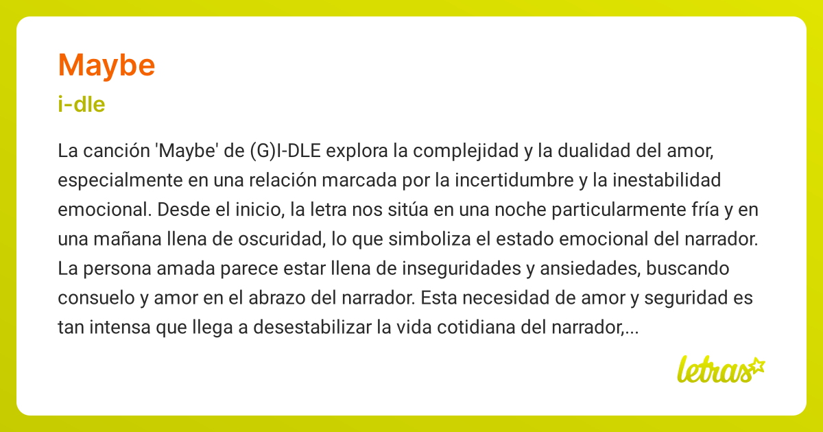 Significado de la canción MAYBE (i-dle) - LETRAS.COM
