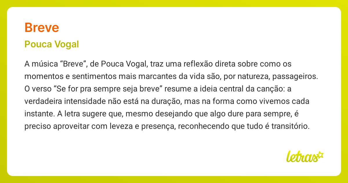 Significado da música BREVE (Pouca Vogal) - LETRAS.MUS.BR